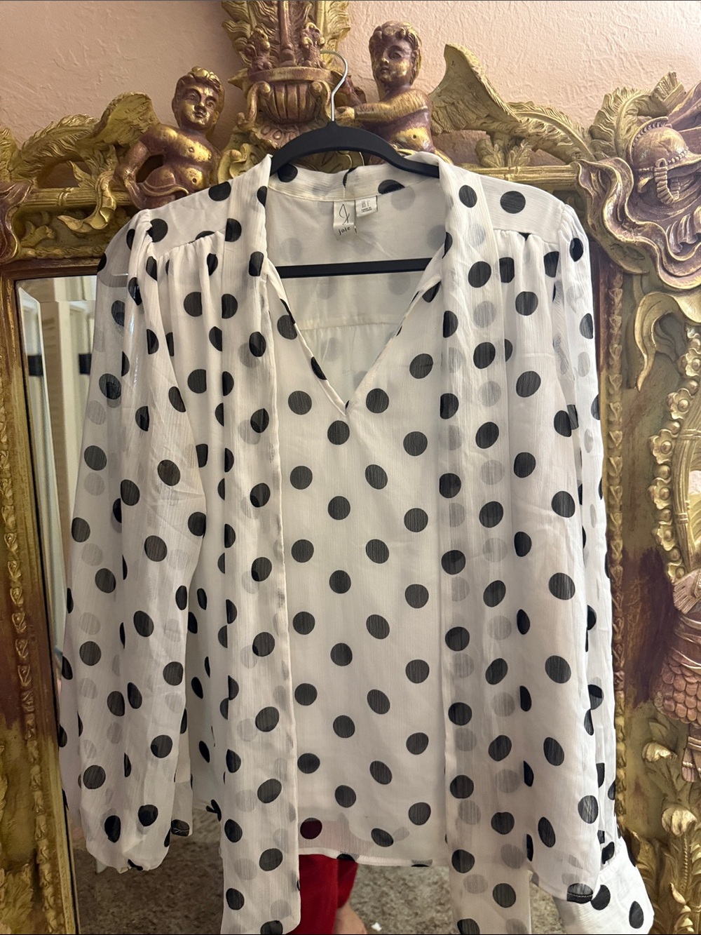 Joie sheer sleeve tie front blouse